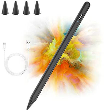 Penna touch per iPad,Stylus Pencil Compatibile con iPad 10/9/8/7/6 2018-2022,Mini 6/5,Air 4/3,Pro 11''/12,9'',11-inch A16/Air 11 M3/Air 13 M3,Penna capacitiva con 4 punte di sostituzione(Nero)