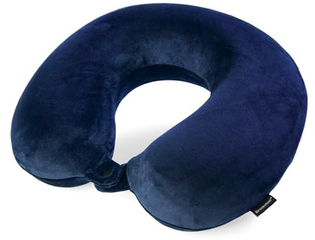 Brookstone Travel Neck Pillow - Lightweight U-Shaped Memory Foam Travel Pillow for Airplane, Car Travels & Sleeping, Blue