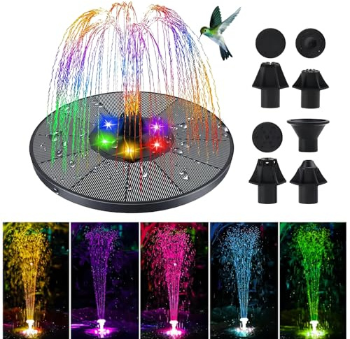 YOUNICE 3W 160mm Solar Springbrunnen mit 8 Düsen, 2500mah Akku mit Farbe LED Lichter für Garten, Teich, Vogel-Bad