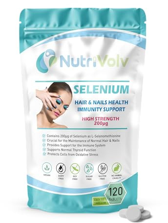 Selenium 200mcg | 120 Tablets | Hair Skin & Nail Supplement for Women & Men | Immune System Support | L-Selenomethionine | Vegan