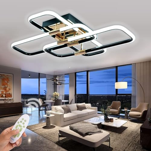 SXLXQM LED Deckenleuchte 54W Wohnzimmer Deckenlampe Modern Schwarz Gold Deckenbeleuchtung Metall Design Wohnzimmerlampe Dimmbar mit Fernbedienung für Schlafzimmer Esszimmer Küche Kinderzimmer