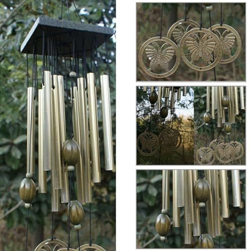 SMZhomeone Grande campana a vento in acciaio farfalla con 12 tubi campanelli a vento per giardino esterno interno patio cortile camera decorazione casa, 0M817SE1O1PR715753M6JR20C319