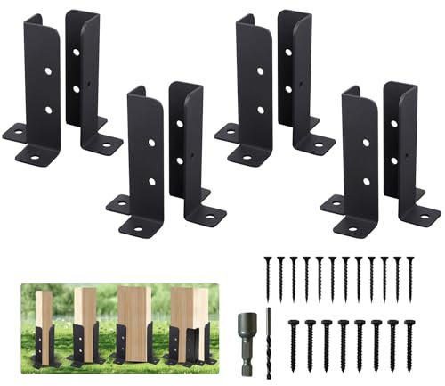 Lot de 8 supports de base de poteau de terrasse, base de pergola réglable en bois avec vis, boulons, convertisseur hexagonal et foret, convient aux supports de montage de poteaux de clôture de 3,8 x