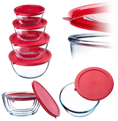 KADAX Glasschüssel mit Deckel 4er Set, Rührschüssel von Backen, Lebensmitteln, Kochen, Vorbereiten, Runde Frischhaltedosen für Lebensmittel, 0,5-2L Schüssel aus Glas, Spülmaschinenfest