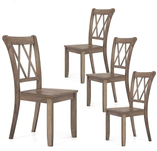 GOFLAME Wooden Dining Chairs Set of 4, Mid-Century Farmhouse Kitchen Side Chairs with Ergonomic Seat & High Backrest, Armless Dinette Chairs with Rubber Wood Frame for Dining Room, Living Room, Brown