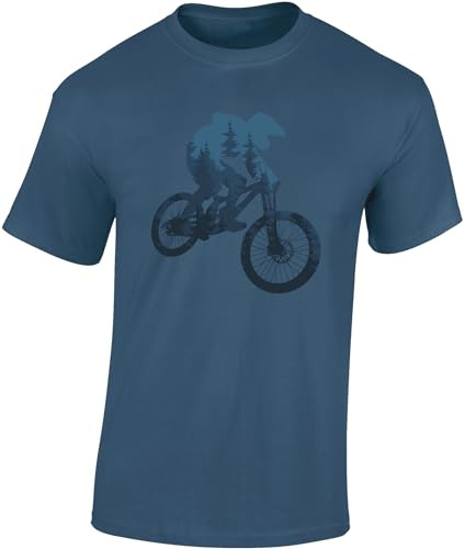 Baddery T-shirt de vélo pour homme : Forest Ride - T-shirt VTT, bleu jeans, XL