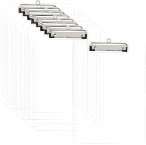 HONYUET Lot de 10 planchettes à pince transparentes A4, 31,5 x 22,5 cm, en plastique transparent avec échelle pour le rangement de documents de bureau