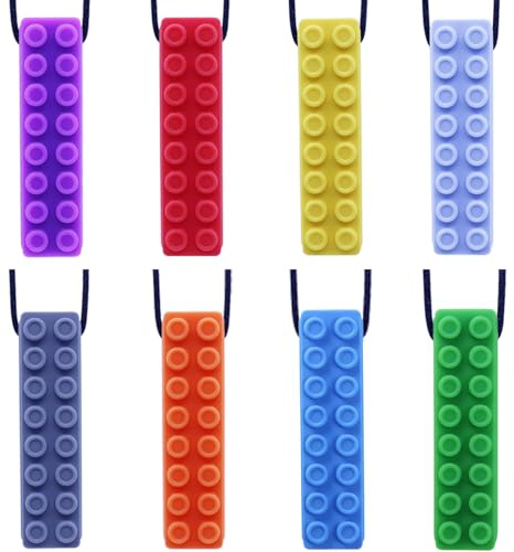 GNAWRISHING Lot de 8 colliers sensoriels à mâcher pour enfants autistes filles et garçons, TDAH, tout-petits, adultes（Forme des briques）