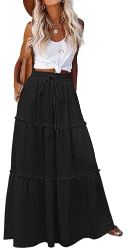 Hotouch Jupe Longue Elastique Taille Haute Jupes Femme Noire M