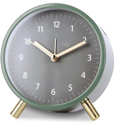 Väckarklocka analog utan tickande – metallväckarklocka med nattljus, batteridriven – modern vintage väckarklocka analog för sovrum, kontor (grön)