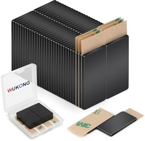 Wukong 60 unidades de mini imanes de agarre fuerte, 20 x 10 x 1 mm, imanes de neodimio autoadhesivos, imanes negros pequeños, imanes adhesivos para pizarras magnéticas de cristal, oficina y pizarra de