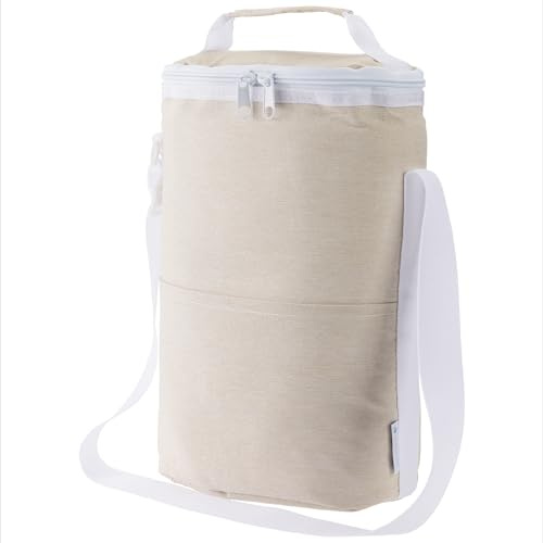 Navaris Bolsa Enfriadora de Botellas de Vino - Bolso Enfriador para Llevar Botellas - Bolsa Isotérmica de Transporte - Cubierta para 2x Botella - Beige