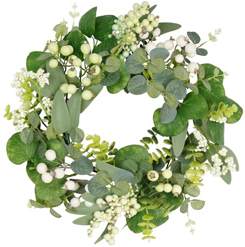 COLORSPEC Eucalyptus Wreath for Front Door, 33cm Spring Summer Green Wreath, Lifelike Artificial Small Door Wreath Decoration for Farmhouse, Wedding, Home, Window, Wall, Fireplace