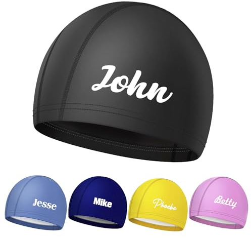Custom Swim Cap, Personalised Swimming Cap with Name, Wrinkle Free Silicone Swim Cap for Women Men Adult, Non Slip swimming Caps Keeps Hair Clean Breathable for Long Hair and Short Hair