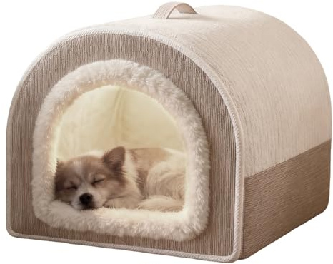 Dog Cave Bed, Warm And Cosy Plush Enclosed Pet Bed For Cats & Small Medium Dogs, Cat House Pet Tent With Roof Hood And Carry Handles