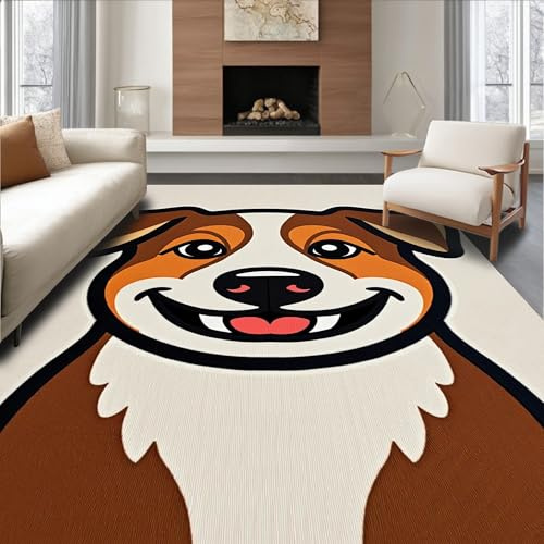 ODIKA Flatwoven High Traffic Area Rug 2x3, Adorable Puppy Latch Hook Cushion DIY Needlework Project, Non Slip, Stain Resistant, Washable Area Rugs for Living Room, Bedroom (Brown, 2x3)