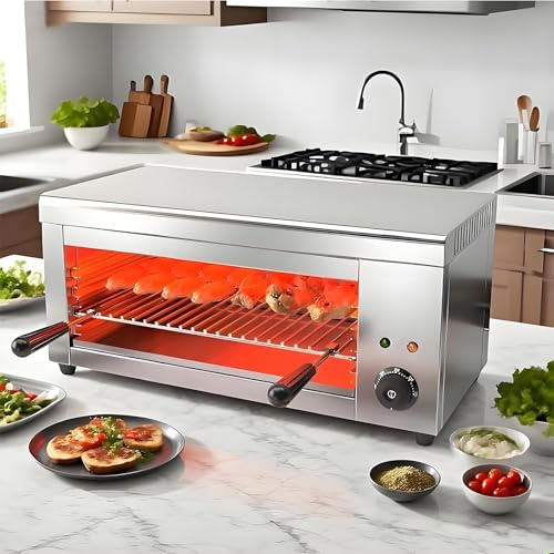 Horno Salamandra EléCtrico Comercial De 2000 W, Fundidor De Queso EléCtrico Con Temperatura Ajustable De 122 A 572 °F Y 4 Niveles De Altura, Acero Inoxidable Para Uso DoméStico Y Comercial
