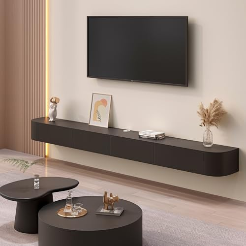 Väggmonterat flytande TV-stativ med förvaring | 300 cm Lowboard-skåp för 75-100-tums TV-apparater | Snygg svart design för vardagsrum | platsbesparande nöjescenter (160 cm)