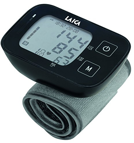 LAICA Misuratore Pressione da Polso Automatico – 120 Memorie (30x4 Utenti), Rilevazione Sistolica, Diastolica e Aritmie, Classificazione OMS, Custodia e Batterie Incluse – Nero