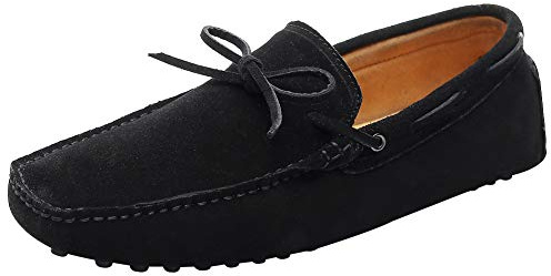Jamron Hommes Doux Daim Chaussures de Conduite Fait Main Mocassin Chaussons Loafers Grande Taille Noir 3660M EU44