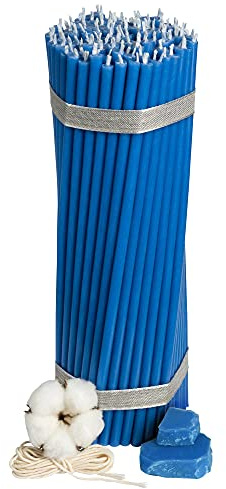 Diveevo Kirchliche Bienenwachskerzen №40-100 Stk. I hochwertige Ritualkerzen L-26,5 cm Ø-7,15 mm I 120 Min Brenndauer in blau I 1 kg dünne Kerzen tropf- und rauchfrei