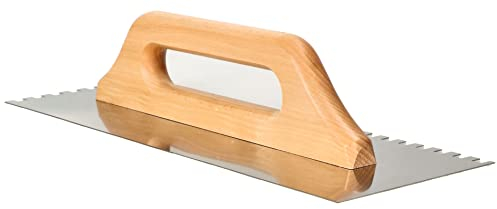 KOTARBAU® Truelle à dents en acier inoxydable - 380 mm - Denture 8 x 8 mm - Avec manche en bois