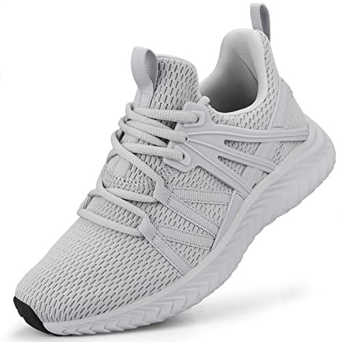 Abboos Women's Athletic Running Shoes Mesh Sneakers Tennis Shoes Sports Lightweight Breathable Outdoor Walking Shoes Grey Size 5.5