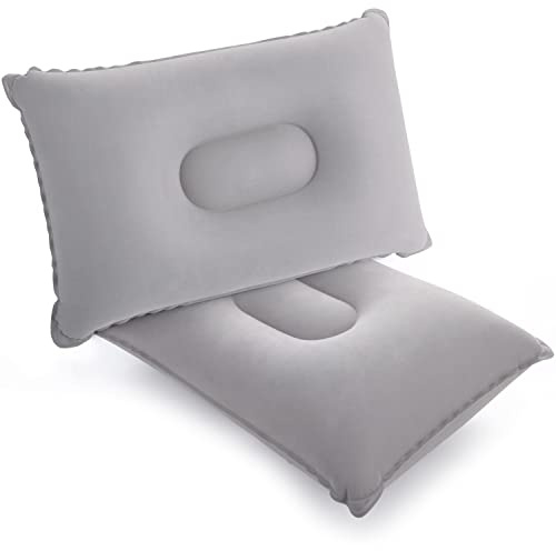 SUTAFOR Set di 2 Cuscini Gonfiabili da Campeggio Cuscinetti di Supporto per Cervicale Cuscino per Viaggio, Spiaggia, Escursioni 42x29 cm, Grigio
