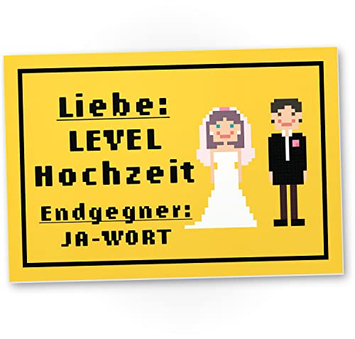 DankeDir! Liebe Level Hochzeit - Schild 30 x 20 cm - Brautpaar Deko Idee Hochzeitskarte lustiger Spruch Gamer Hochzeitsgeschenk Geschenk - Hochzeitsdeko Gaming Fotobox Partydeko