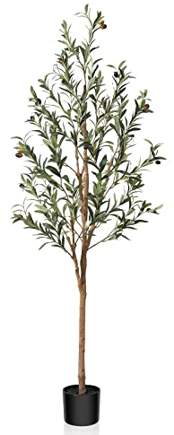 OAKRED Künstlicher Olivenbaum, künstliche Olivenpflanzen für den Innenbereich, natürlicher künstlicher Baum, künstliche Seidenpflanzen für Büro, Zuhause, Wohnzimmer, Boden, Terrasse,