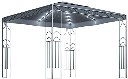 XIAOGUANG Tonnelle pliante avec guirlande lumineuse LED, pergola, tente de fête, auvent sur pied, tente solaire, tonnelle de jardin, pavillon de barbecue, 300 x 300 cm Anthracite