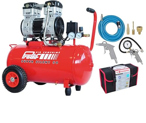 Compresseur coaxial silencieux 50L SIL850 PRODIF + Kit 6 accessoires raccords rapides PRODIF
