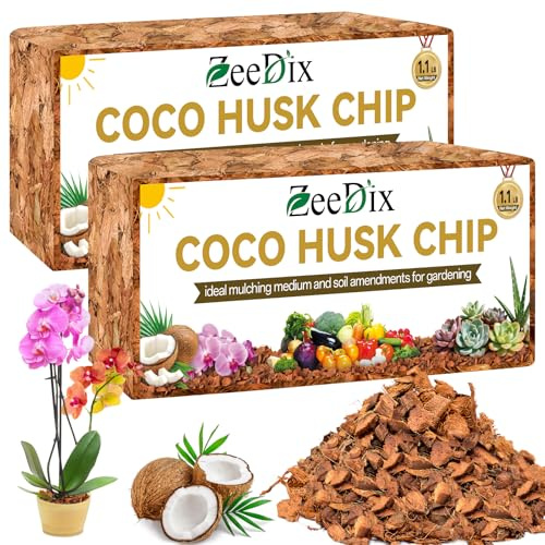 Zeedix 2 Pack Coco Husk Chips for Plants, 100% Organic Coconut Chips Mulch with Low EC & PH Balance, All Purpose for Indoor Plant Flowers Herbs Vegetables, Reptiles Terrarium Tanks Substrate