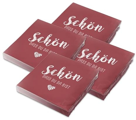 itenga Servietten Schön dass du da bist 30 x 30cm 3-lagig 80 Stück für Kommunion Konfirmation Hochzeit Taufe und andere Feiern (bordeaux rot)