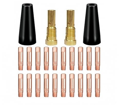 24PCS Flux Core Gasless Nozzles Welding Gun Accessory Kit,MIG Welding Accessories,Welding Tip 0.9mm M6, Tip Holder Diffuser Compatible with MIG MAG AK14 MB14 Welding Torch (0.9mm Accessory Kit)