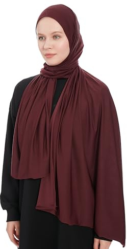 Jersey Hijab Scarf for Women – Plum Jersey Hijab Scarf Muslim Headscarf – Long Muslim Accessories Headscarf Shawl - Islamic Hajib Headwrap Fashion Scarves Solid Color - Ramadan Head Wrap (Plum)