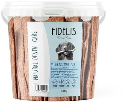 Fidelis - Barre à mâcher vitale en forme de dinde - Snacks pour soins dentaires pour chiens - Seau de 500 g - Friandises séchées à l'air en matières premières 100 % naturelles - Collation pour