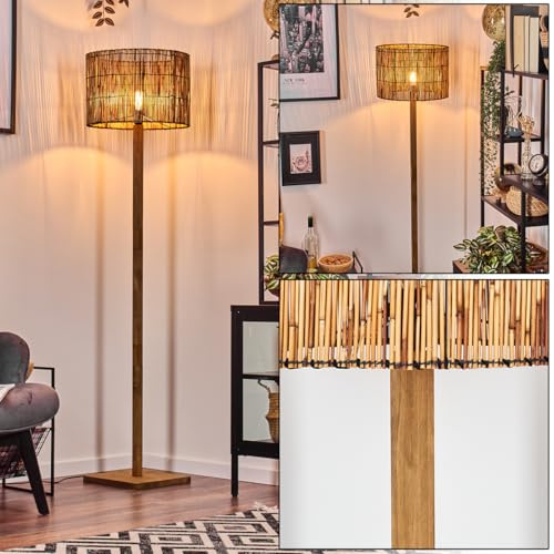 Floor Light, Floor lamp Made of Wood/Metal/Bast in Natural Colours/Black, Boho-Style lamp, Scandinavian Design (Ø 40 cm), Height 169.5 cm, with Foot Switch, 1 x E27, Without lamp