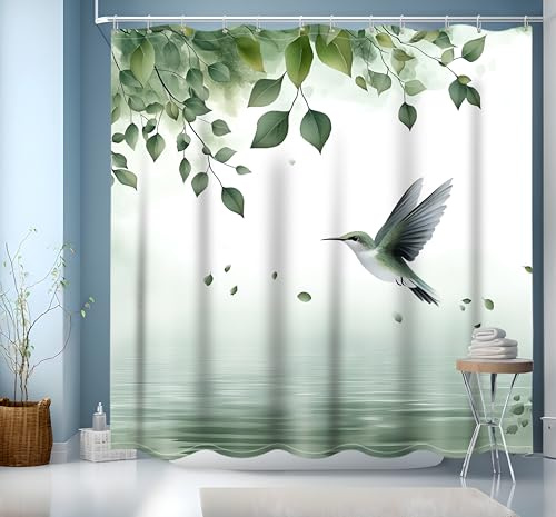 NEJLCTOROUS Tenda Doccia 200x200, Tenda per Doccia Polyester Lavabile, Asciugatura Rapida con 12 Ganci, per Casa Hotel, Foglie Verde