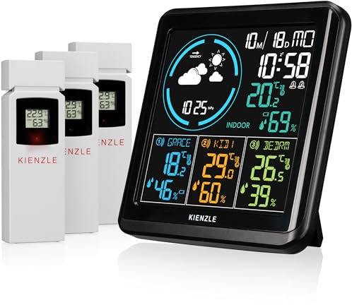 Kienzle Station météo radio avec 3 capteurs extérieurs thermomètre hygromètre baromètre horloge réveil DCF
