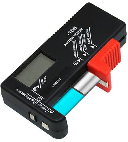 Huybaa Comprobador de Pilas Digital BT-168D - Medidor Carga Pilas Universal para AAA, AA, C, D, 9V y Pilas de Botón, Pantalla LCD