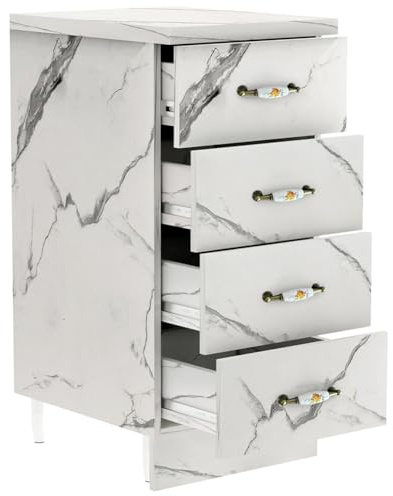 Shally Dogan Cassettiera Mobile Base per Cucina con 4 Cassetti, Mobiletto Componibile con Struttura in Legno Solida e Resistente, Organizer Dimensioni 40 x 50 x 85H cm (Marmo)