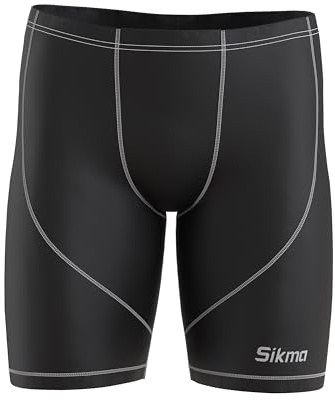 Sikma Men's Swim Jammers Swimming Trunks Shorts Sport Boxer Swimwear Boxer Shorts Endurance Long Racing Training Swimsuit (UK, Alpha, One Size, Regular, Regular, Medium, Black)