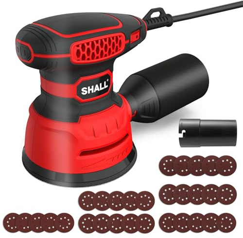 SHALL Random Orbital Sander 350W,with 30 Pcs Sandpapers, 6 Variable Speed 13000RPM, 125MM Hand Electric Tool, Dust Removal Function，Suitable for Sanding, polishing, and Woodworking.