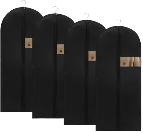 4 Pieces Dress Bags Covers Long,120x60cm Garment Covers for Suits, Dresses | Suit Covers for Hanging Clothes, PEVA Hanging Garment Bags with Zipper,for Jackets, Long Dresses, Wedding Dresses and Coats