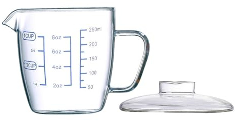 Veemoon Tazza da Latte Resistente al Calore in Vetro da 250ml con Scala Graduata e Coperchio, per Colazione e Raccolte
