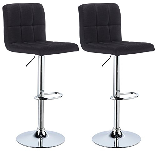 WOLTU Barhocker 2er Set Barstühle Schwarz, Höhenverstellbar, Drehstühle, Küchenstühle mit Rückenlehne und Fußstütze, Robuster Metallrahmen, gemütliche feines Leinen weiche Sitzfläche