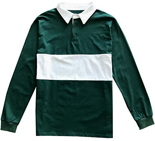 Kings Of NY Classic Mens Long Sleeve Sports Polo Rugby Shirt Large Green