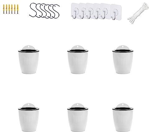 ORIMERC Set di 6 vasi autoirriganti da appendere a parete, per cucina, per piante e piante interne, per giardino, balcone, verticale, montaggio a parete, bianco