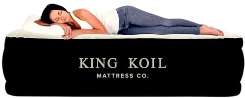 King Koil Luxury Camping Air Mattress Queen Size with Built-in Pump, Portable Travel Airbed, Waterproof Durable Inflatable Double High Blow Up Bed, 1-Year Warranty Manufacturer Warranty